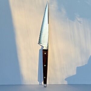 Vtg MCM Ekco Flint Serrated Knife Stainless‎ 5" Arrowhead Wood Handle USA 1952